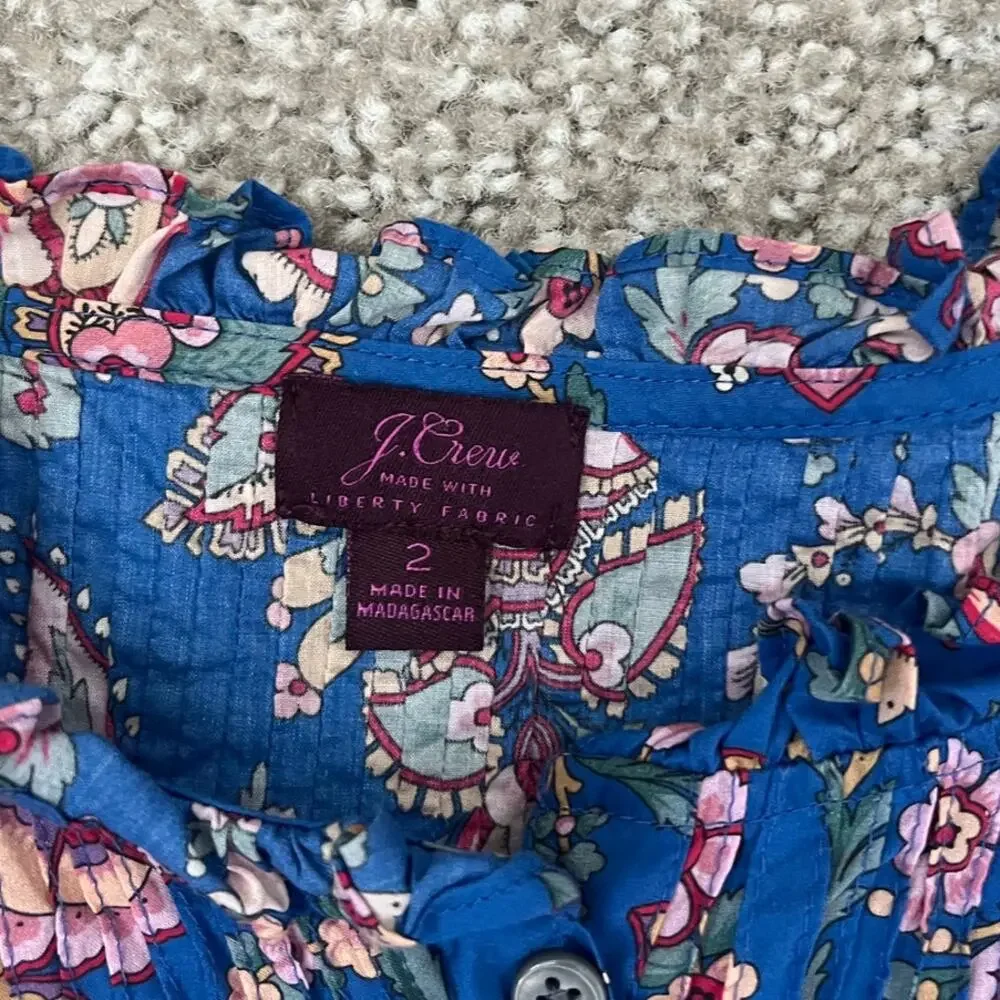 J. Crew Liberty Popover Blouse Top Floral Ruffle Preppy Boho Cotton Casual 2